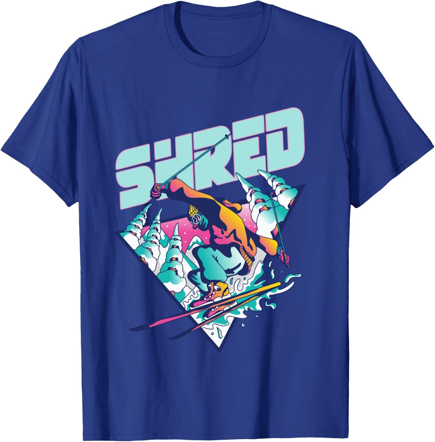Shred Shirt Vintage Freestyle Ski 80s Costume Retro Skiing T-Shirt - T-Shirt | Royal