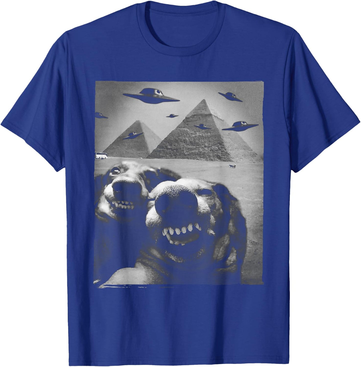 Funny Dog Selfie Alien UFO Invasion Pyramid Egypt Giza Meme T-Shirt - T-Shirt | Royal