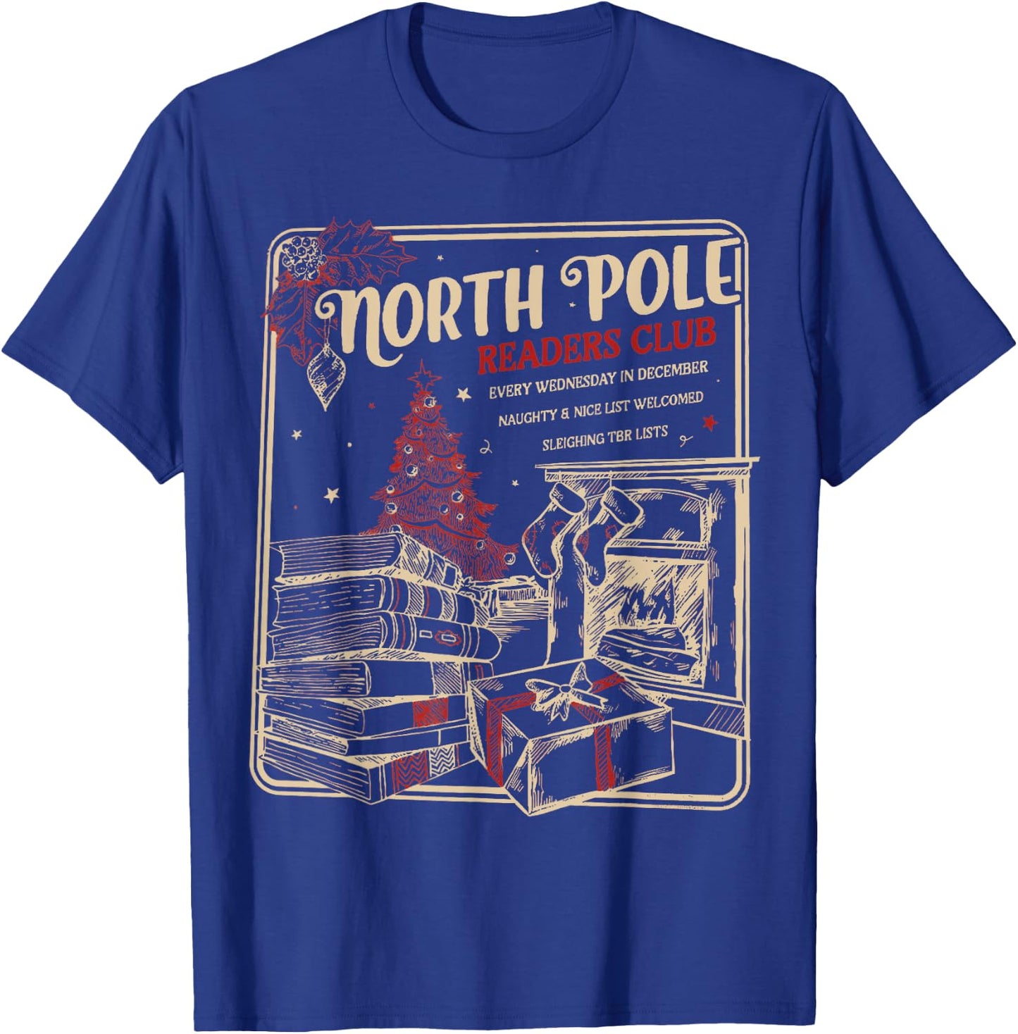 North Pole Readers Club, Bookish Xmas, Santa Book Reading T-Shirt - T-Shirt | Royal