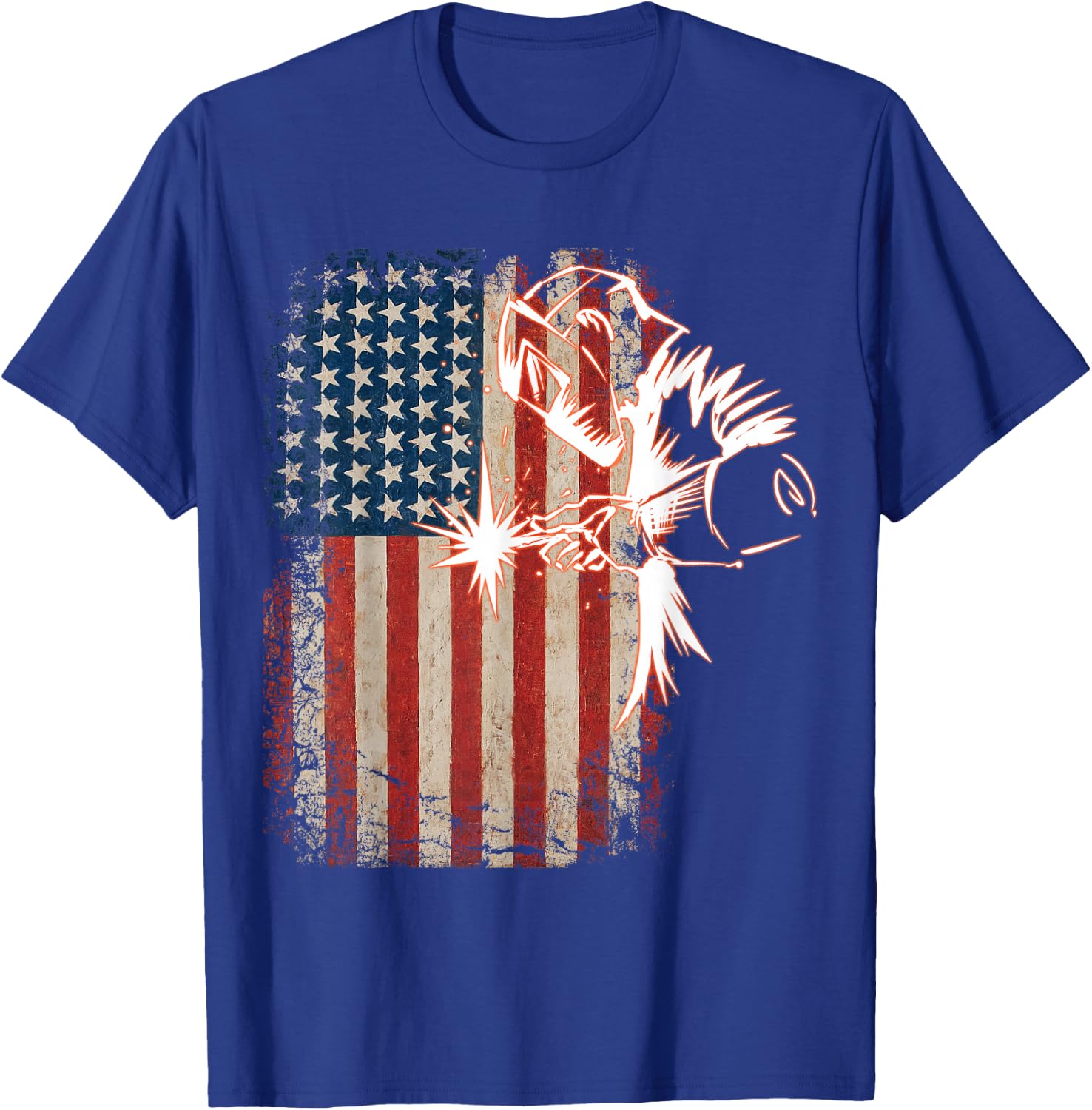 American Flag Welder Distressed Vintage Welder Mig Gift T-Shirt - T-Shirt | Royal