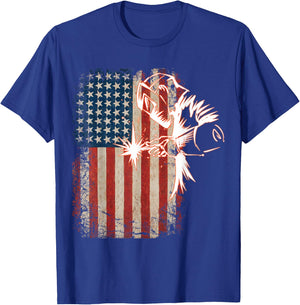 American Flag Welder Distressed Vintage Welder Mig Gift T-Shirt - T-Shirt | Royal