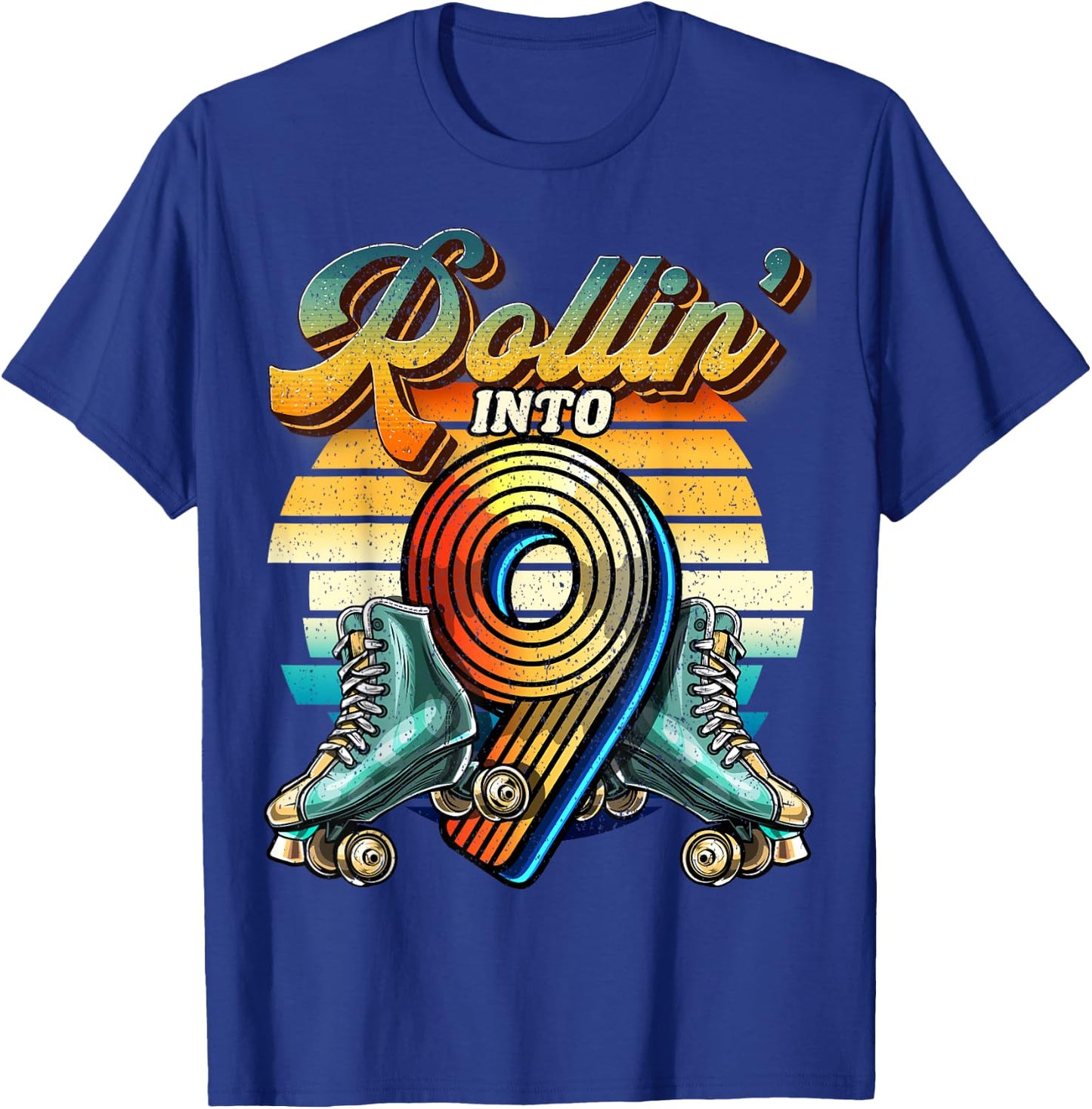 Rollin' into 9 Roller Skating Rink 9th Birthday Party Girls T-Shirt - T-Shirt | Royal
