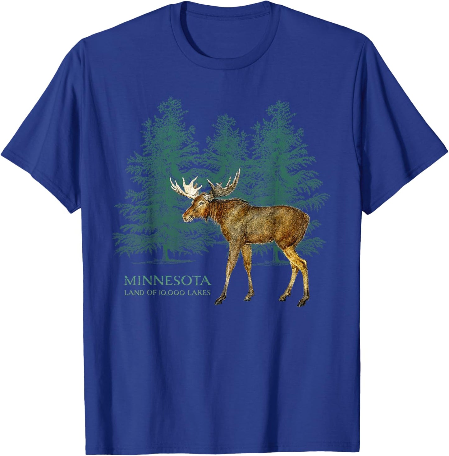 Minnesota Land of 10,000 Lakes Vintage Moose Tree Silhouette T-Shirt - T-Shirt | Royal