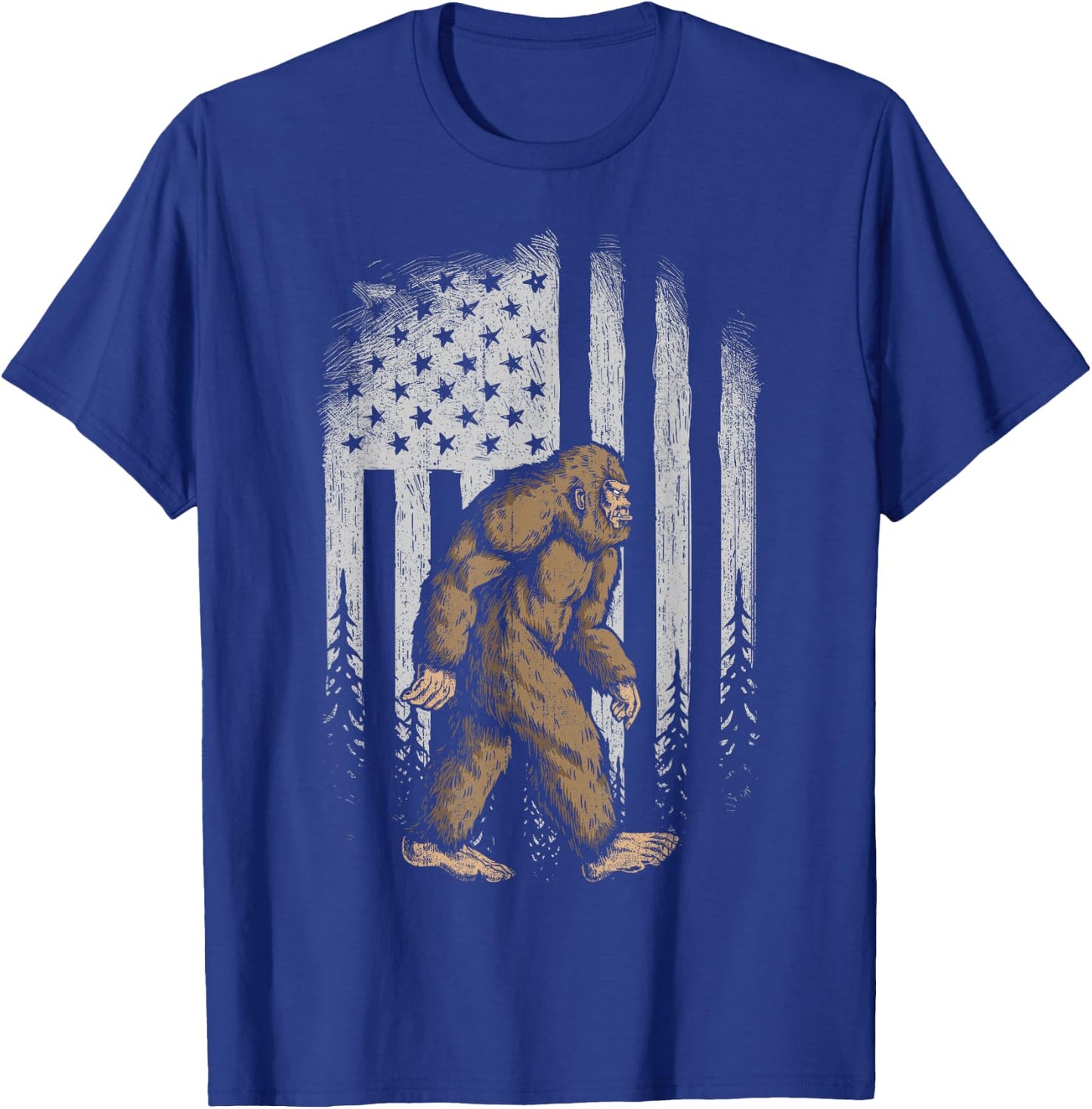 Bigfoot American Flag 4th of July Retro Vintage Sasquatch T-Shirt - T-Shirt | Royal