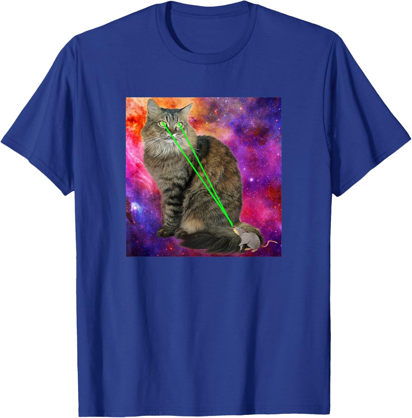 Cute Kitty Cat With Laser Beam Eyes Galaxy Background Men Women T-Shirt - T-Shirt | Royal