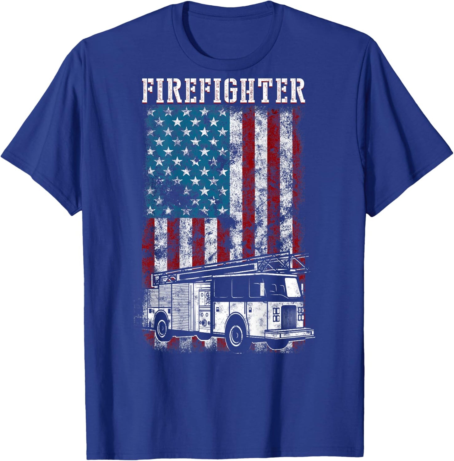Fireman fire truck Distressed Firefighter American Flag T-Shirt - T-Shirt | Royal