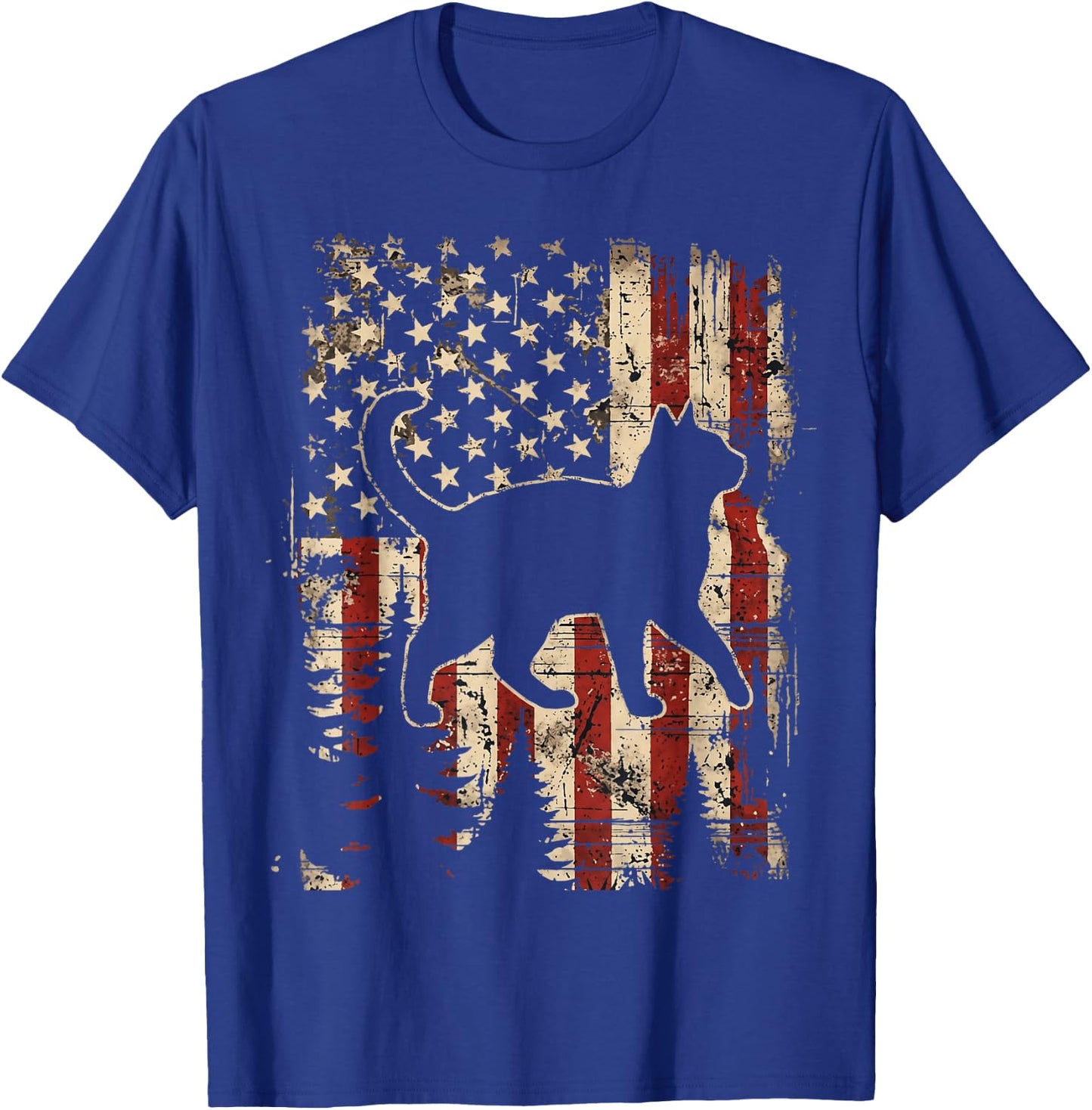Vintage American Flag Cat Patriotic Cat Lover 4th of July T-Shirt - T-Shirt | Royal