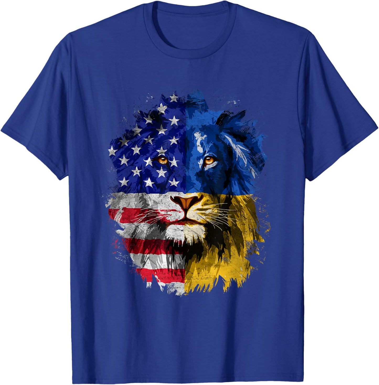 Ukrainian American Flag Ukraine Lion Face USA Ukraine Flag T-Shirt - T-Shirt | Royal