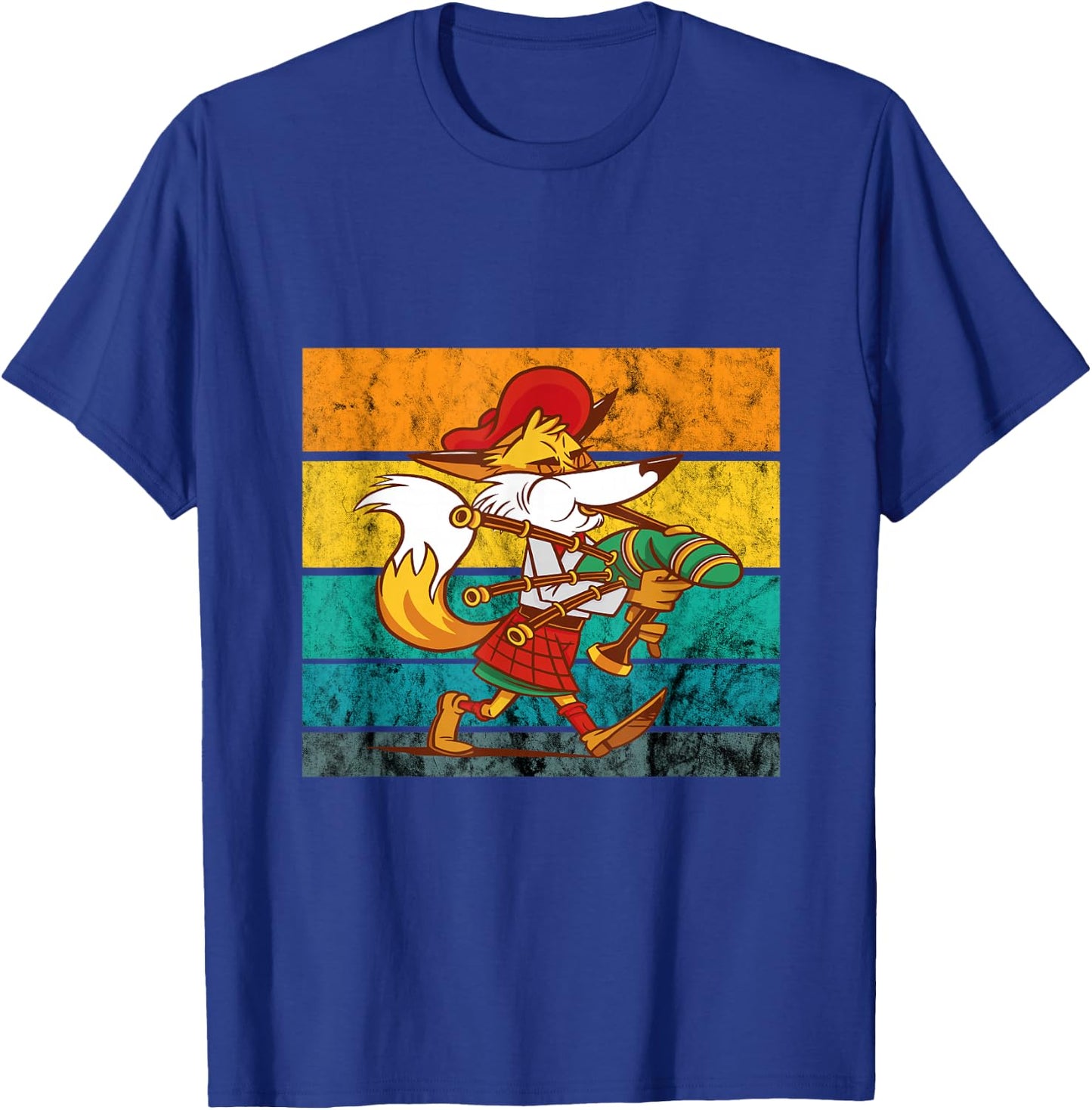 Bagpipe Retro Vintage Irish Fox Scottish Bagpipe Music T-Shirt - T-Shirt | Royal