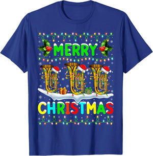 Xmas Tuba Lighting Santa Hat Merry Christmas Tuba T-Shirt - T-Shirt | Royal