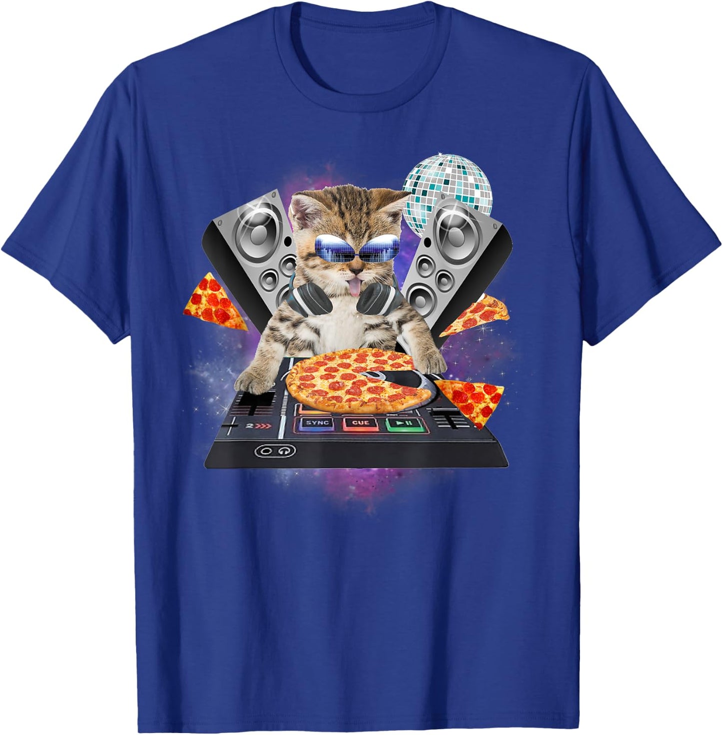Funny Galaxy DJ Pizza Cat Gift | Space Pizza Kitty Women Kids T-Shirt - T-Shirt | Royal