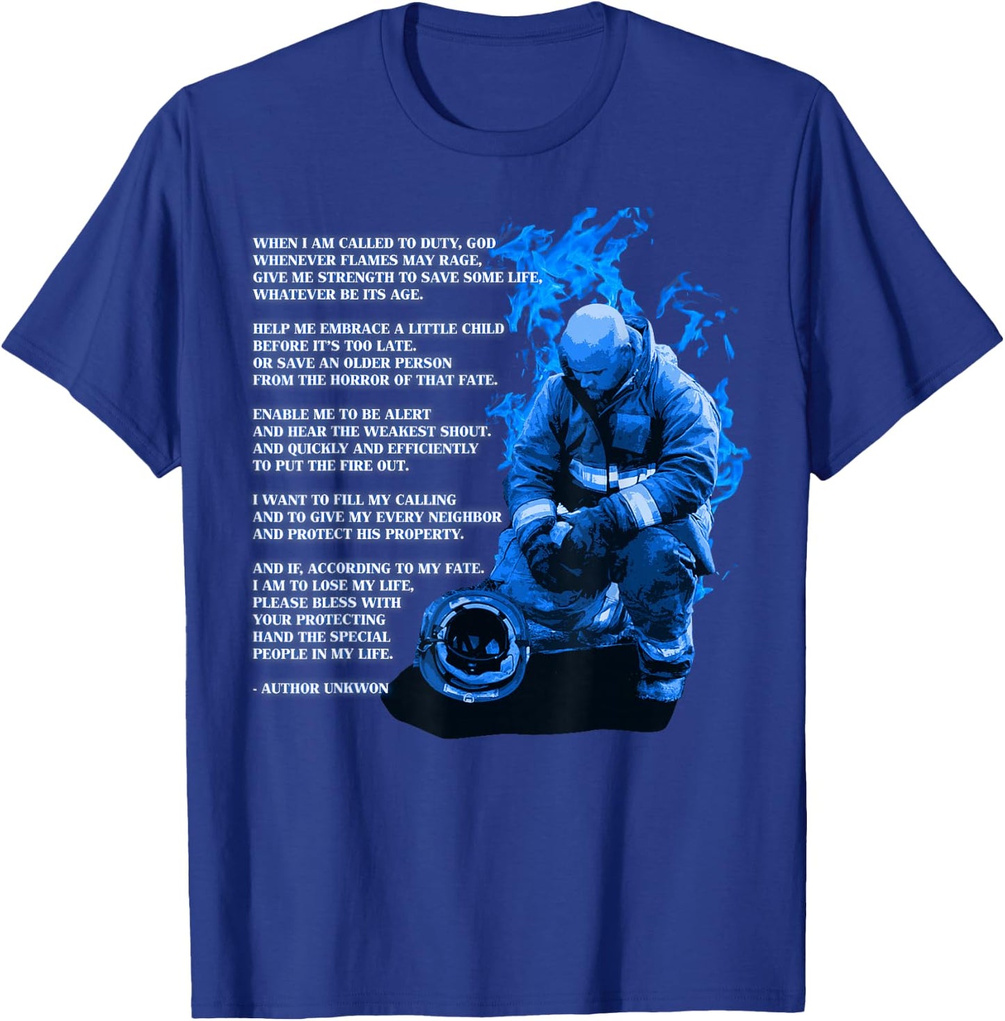 Fire Fighter Prayer Shirt Fire Department Fireman T-Shirt - T-Shirt | Royal