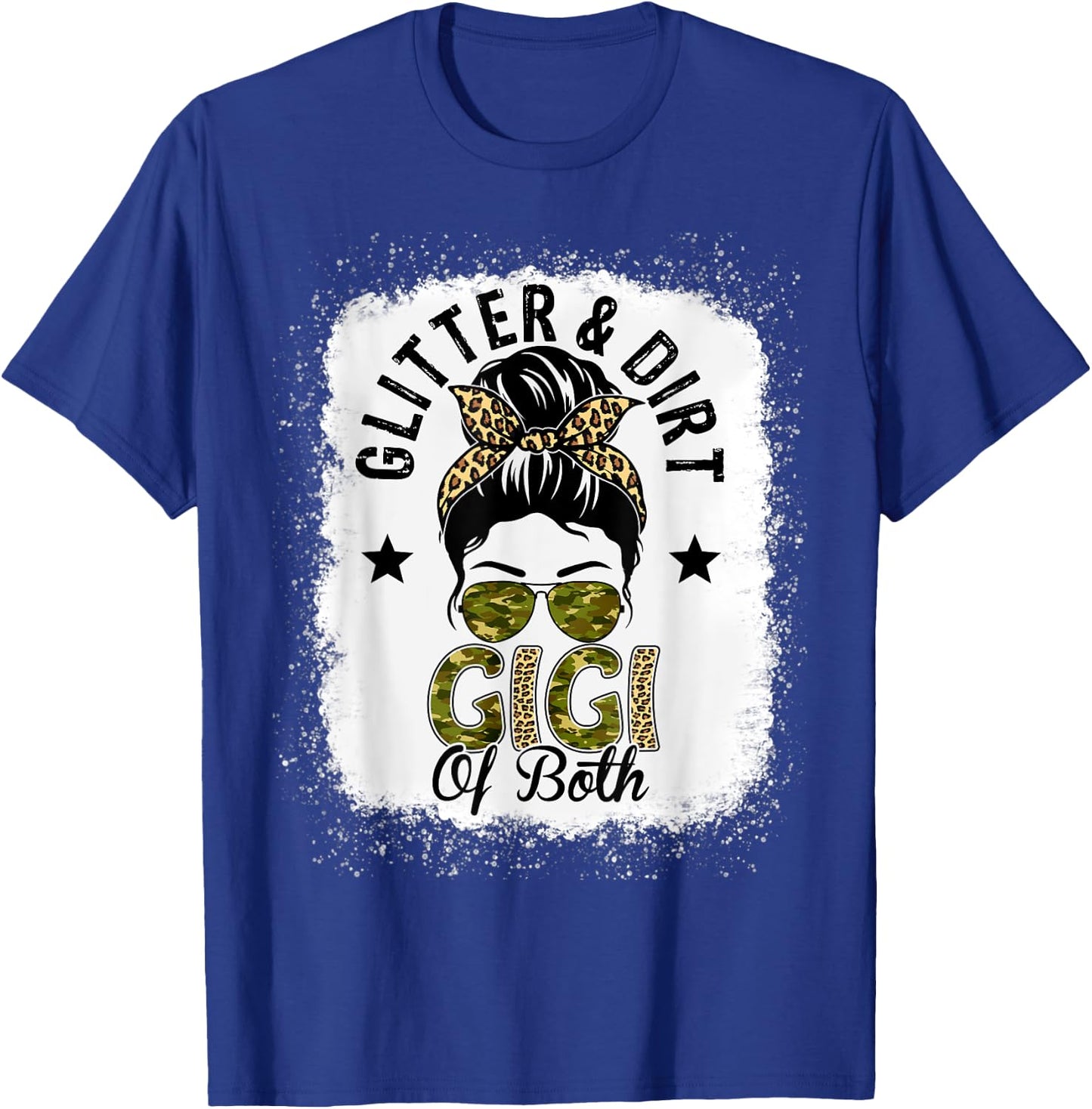 Gigi Of Both Messy Bun Leopard Camo Bleached Mother's Day T-Shirt - T-Shirt | Royal
