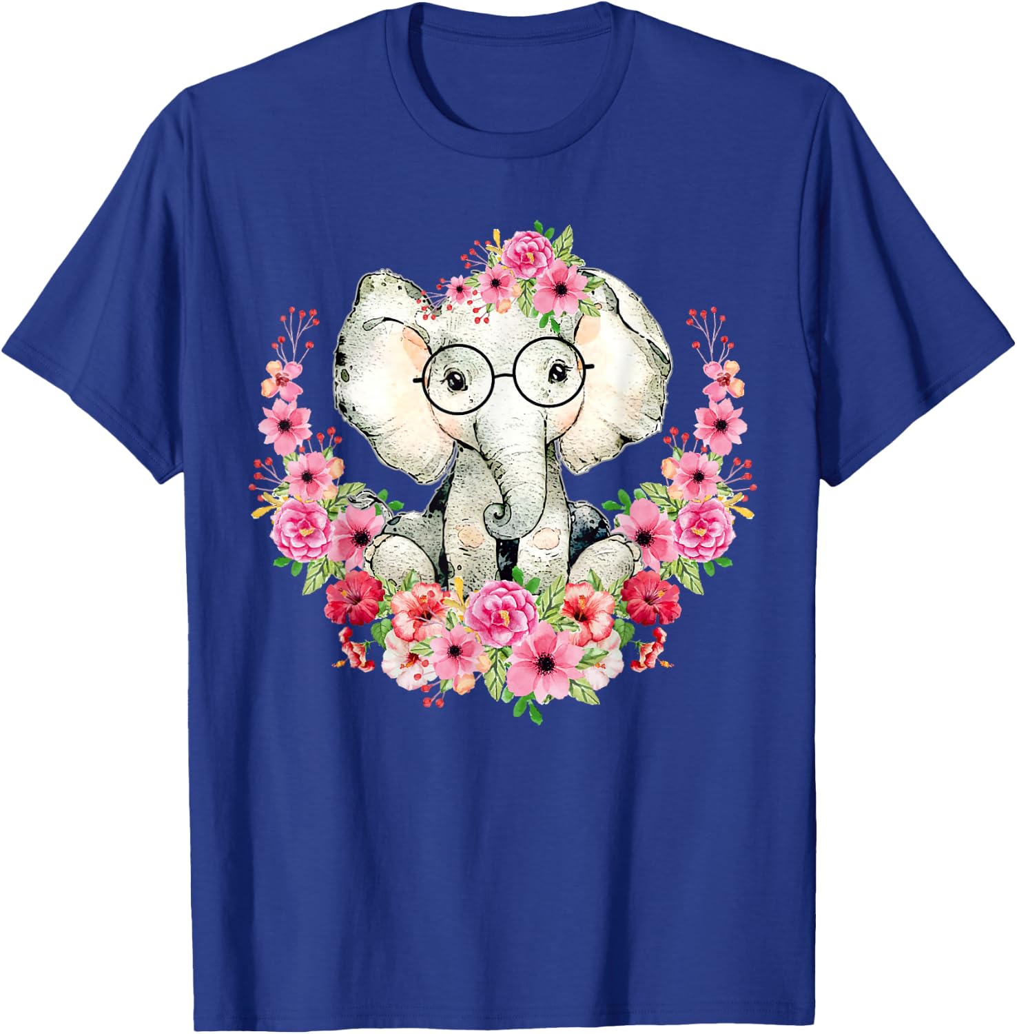 Little Elephant Cute Floral Animal Lovers Kids Girls Boys T-Shirt - T-Shirt | Royal