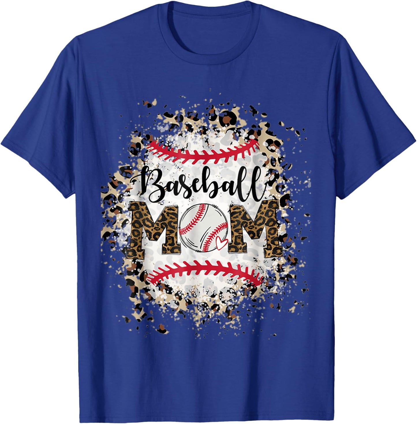 Bleached Softball Baseball Mom Leopard Mother's Day T-Shirt - T-Shirt | Royal