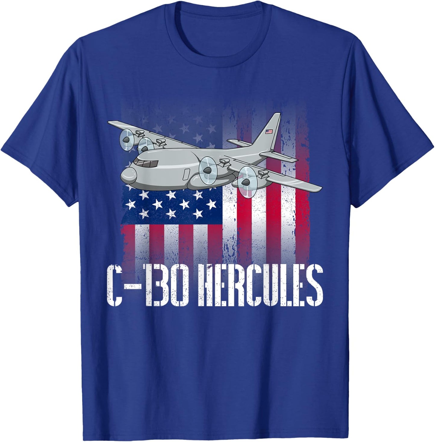 THE SALTY VETERAN C-130 Hercules American Flag Military Airplane - Black, -Adults, Small, Short Sleeve, Modern, Casual, Military, Independence Day, Memorial Day T-Shirt - T-Shirt | Royal