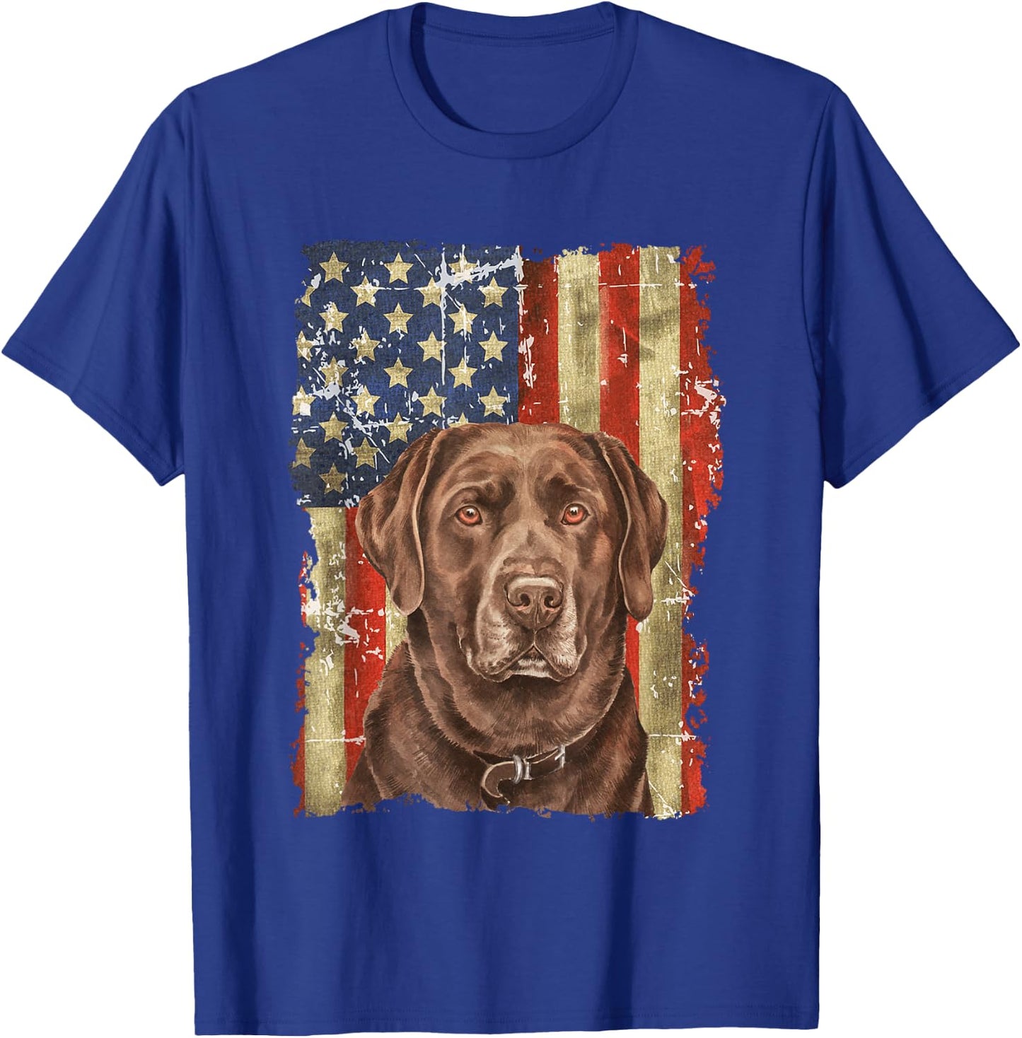 Retro Chocolate Lab With USA Flag Gift Chocolate Lab Dad Mom T-Shirt - T-Shirt | Royal
