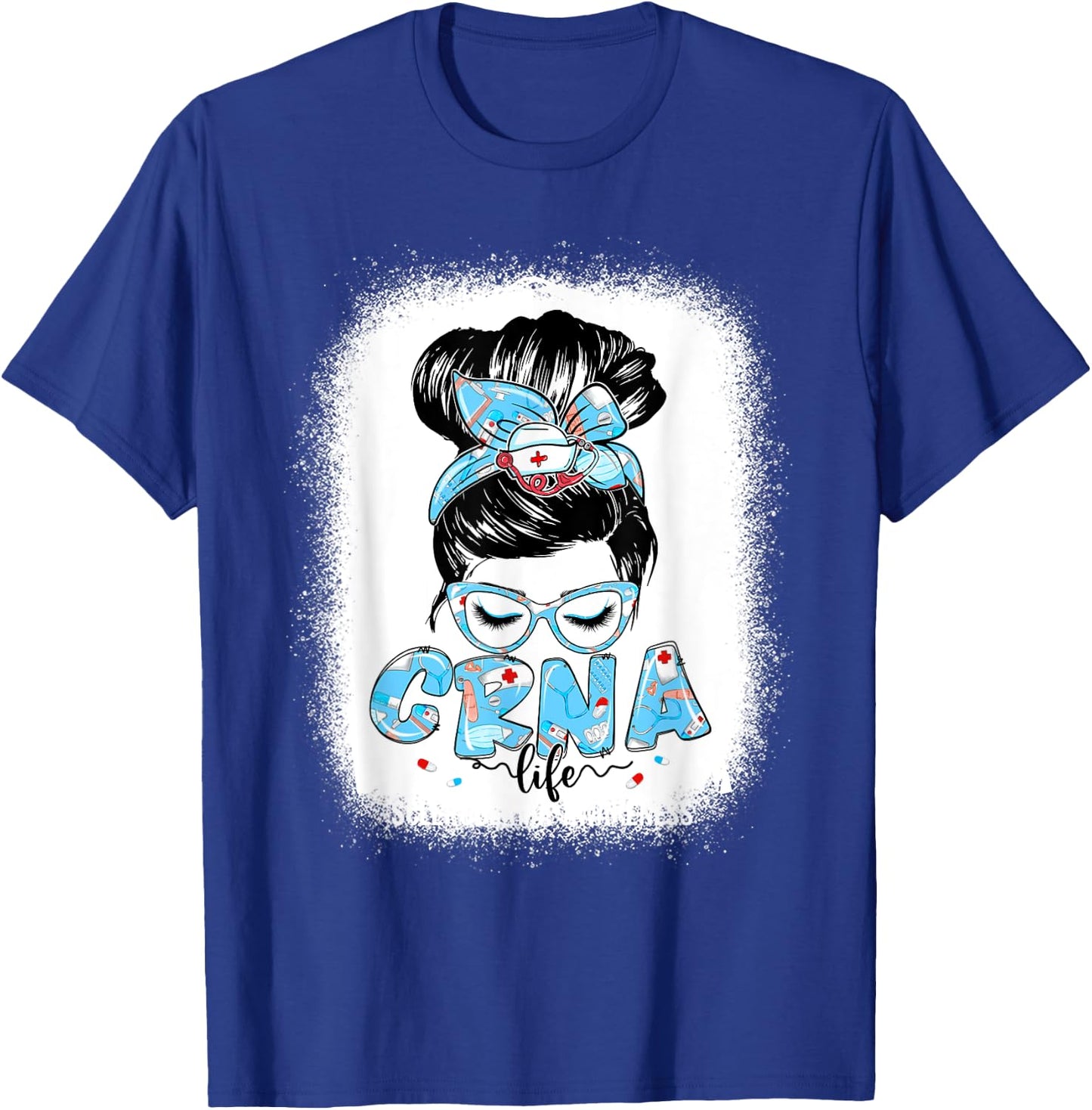 CRNA Life Messy Bun Women Glasses Cute CRNA Gifts T-Shirt - T-Shirt | Royal