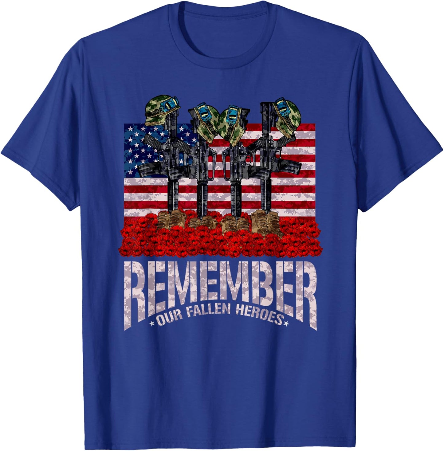 Remember Fallen Heroes Poppy Memorial Day Veteran Soldier T-Shirt - T-Shirt | Royal