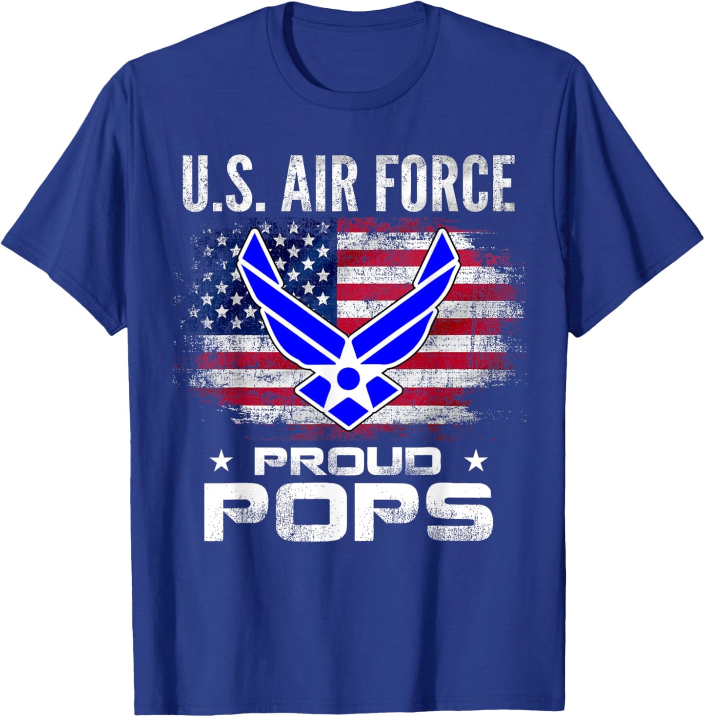 U.S Air Force Proud Pops With American Flag Gift Veteran Kids Men T-Shirt - T-Shirt | Royal