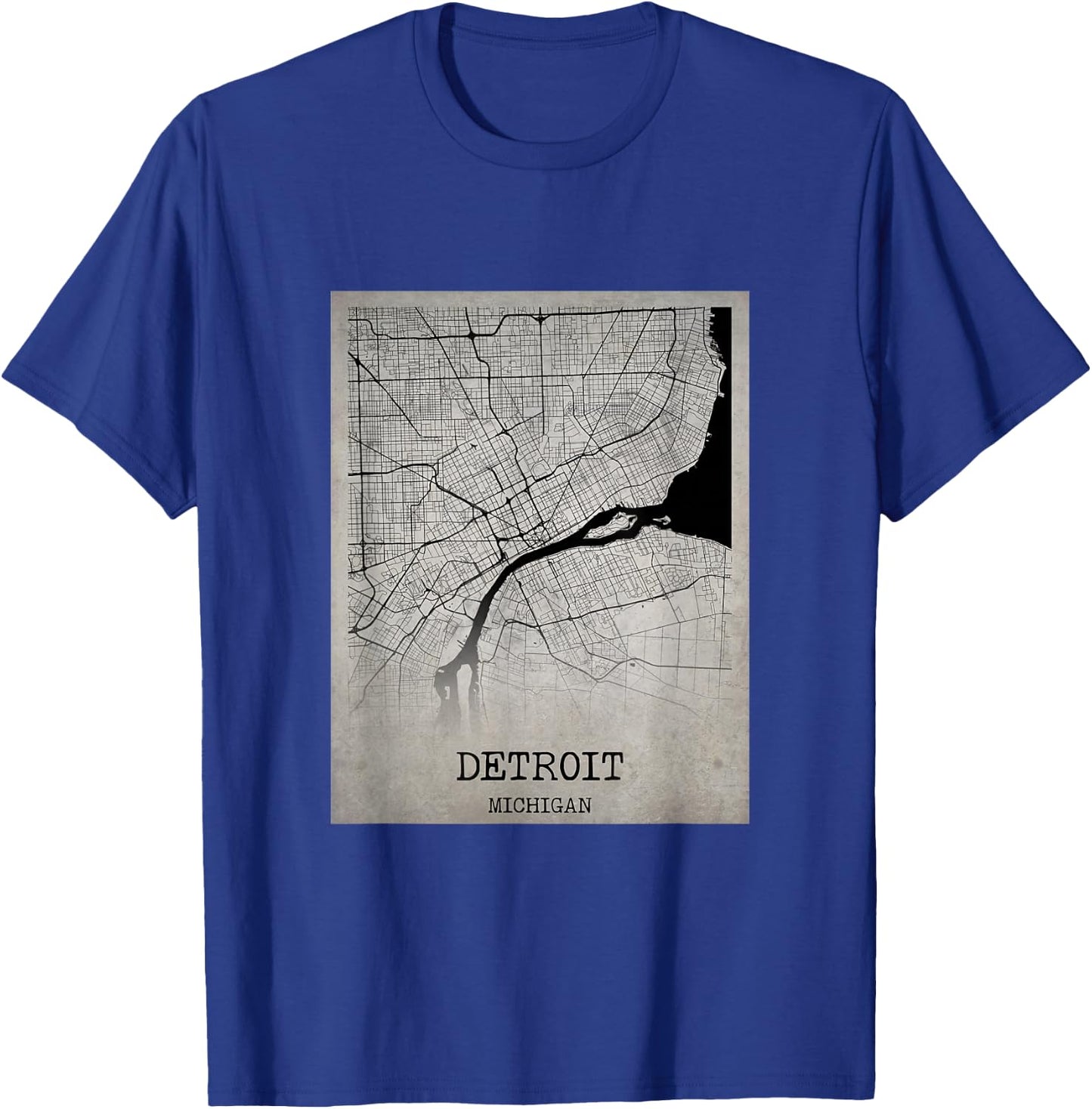 Detroit Michigan Detailed City Road Map USA Vintage T-Shirt - T-Shirt | Royal