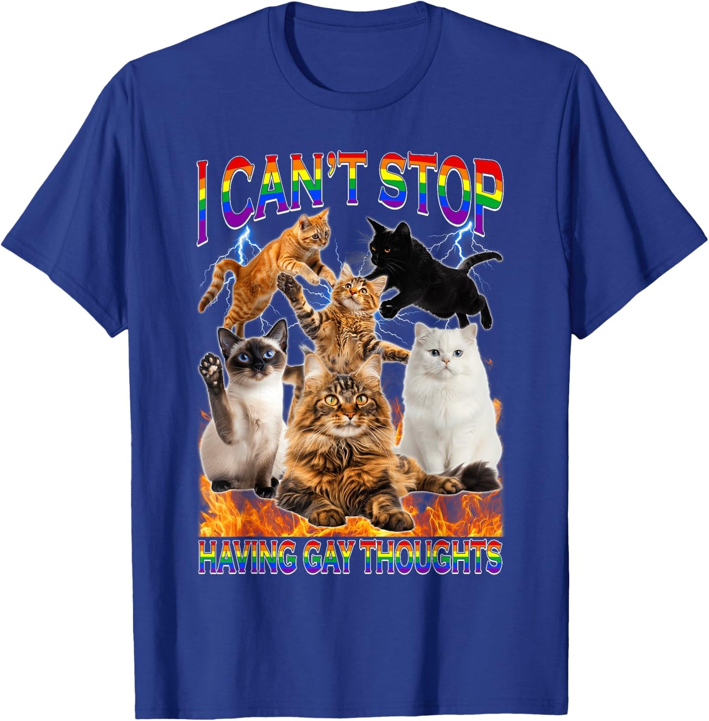 I Can't Stop Having Gay Thoughts Funny Cat LGBTQ Pride Month T-Shirt - T-Shirt | Royal