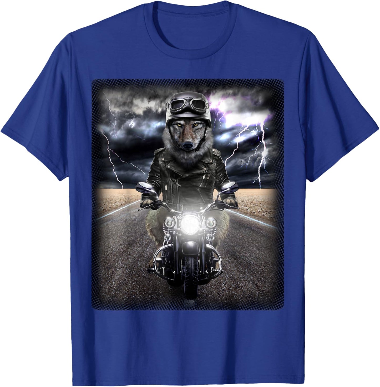 Mean Biker Wolf Cruising on Motorcycle in Highway T-Shirt - T-Shirt | Royal