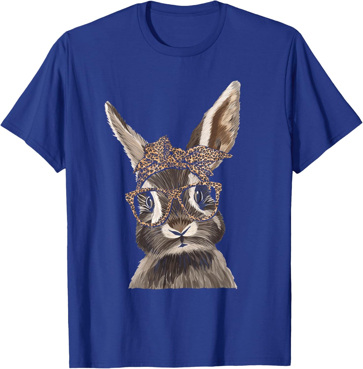 Cute Nerd Easter Bunny Mom Leopard Bandana Rabbit Easter T-Shirt - T-Shirt | Royal
