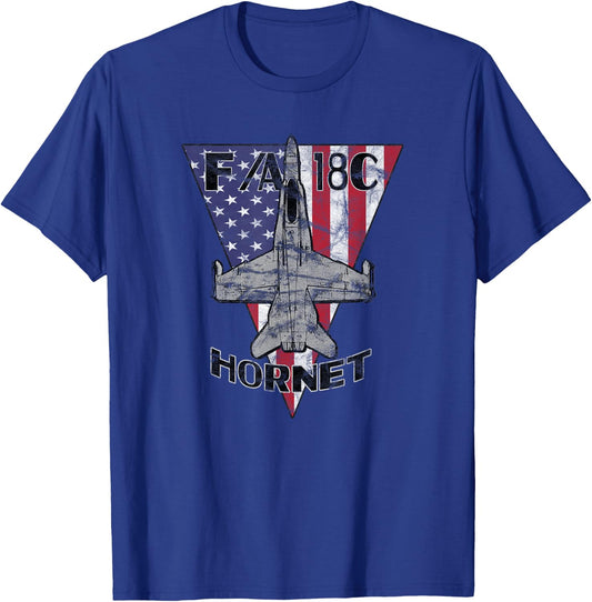 F/A-18C Hornet Military Jet Fighter Patriotic Vintage T-Shirt - T-Shirt | Royal