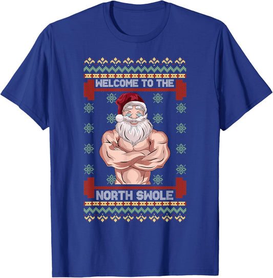 The North Swole Welcome Muscle Santa Claus Christmas Gym T-Shirt - T-Shirt | Royal