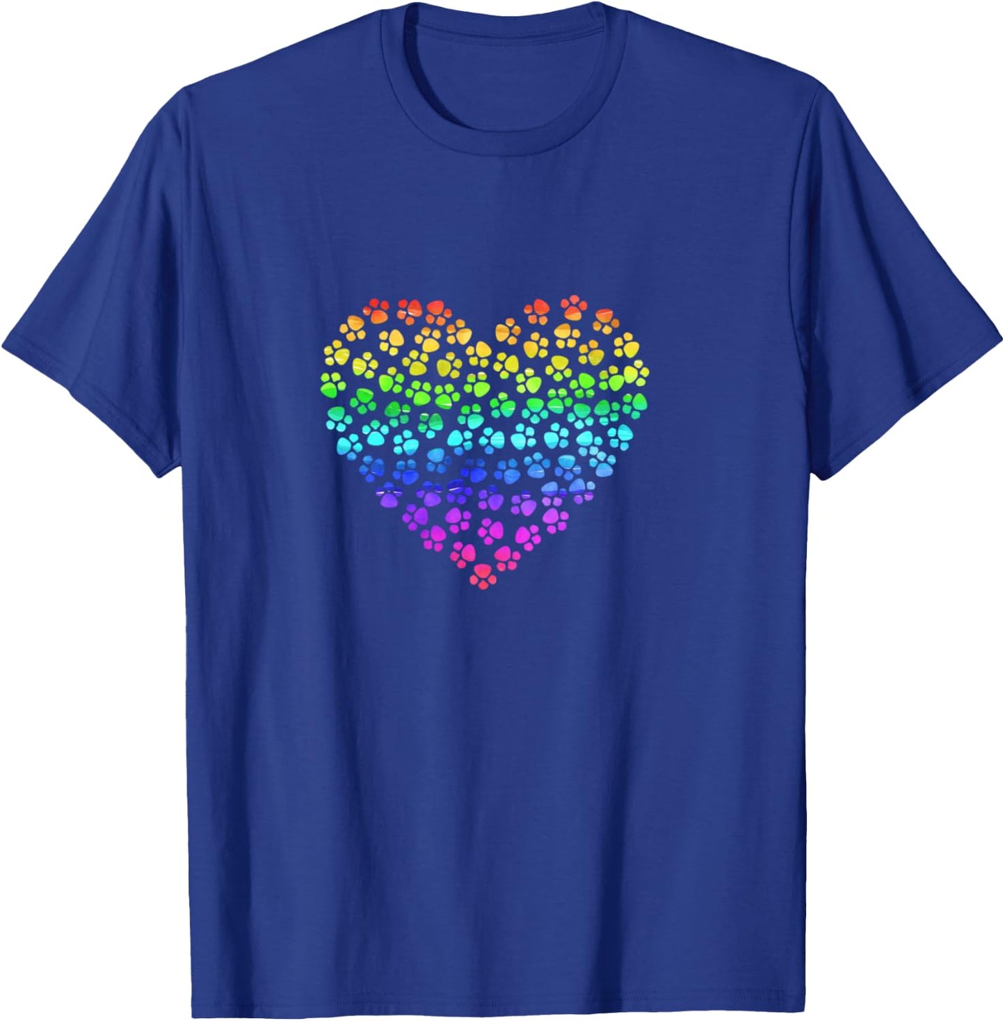 Rainbow Pawprint Heart - Pet Lover Gift T-Shirt - T-Shirt | Royal