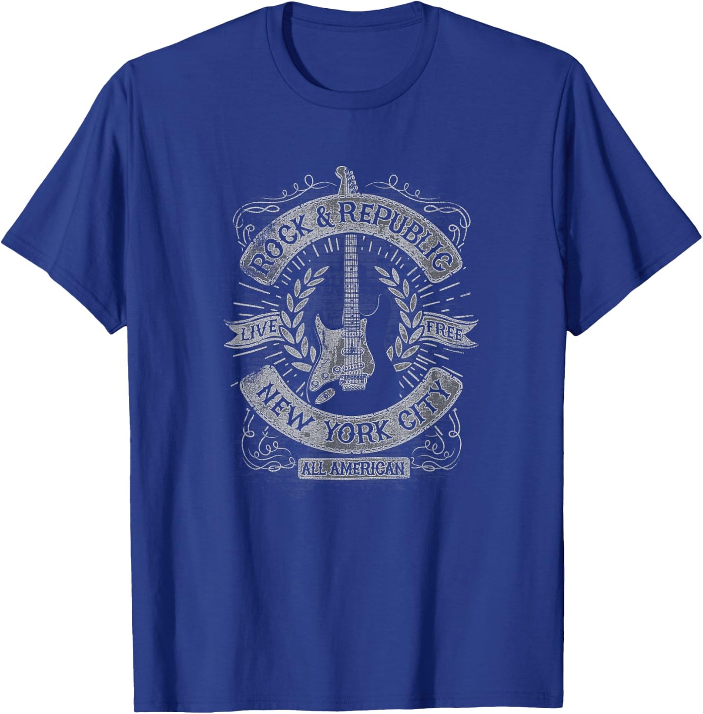 Trendy Rock And Republic NY Guitar Poster T-Shirt - T-Shirt | Royal