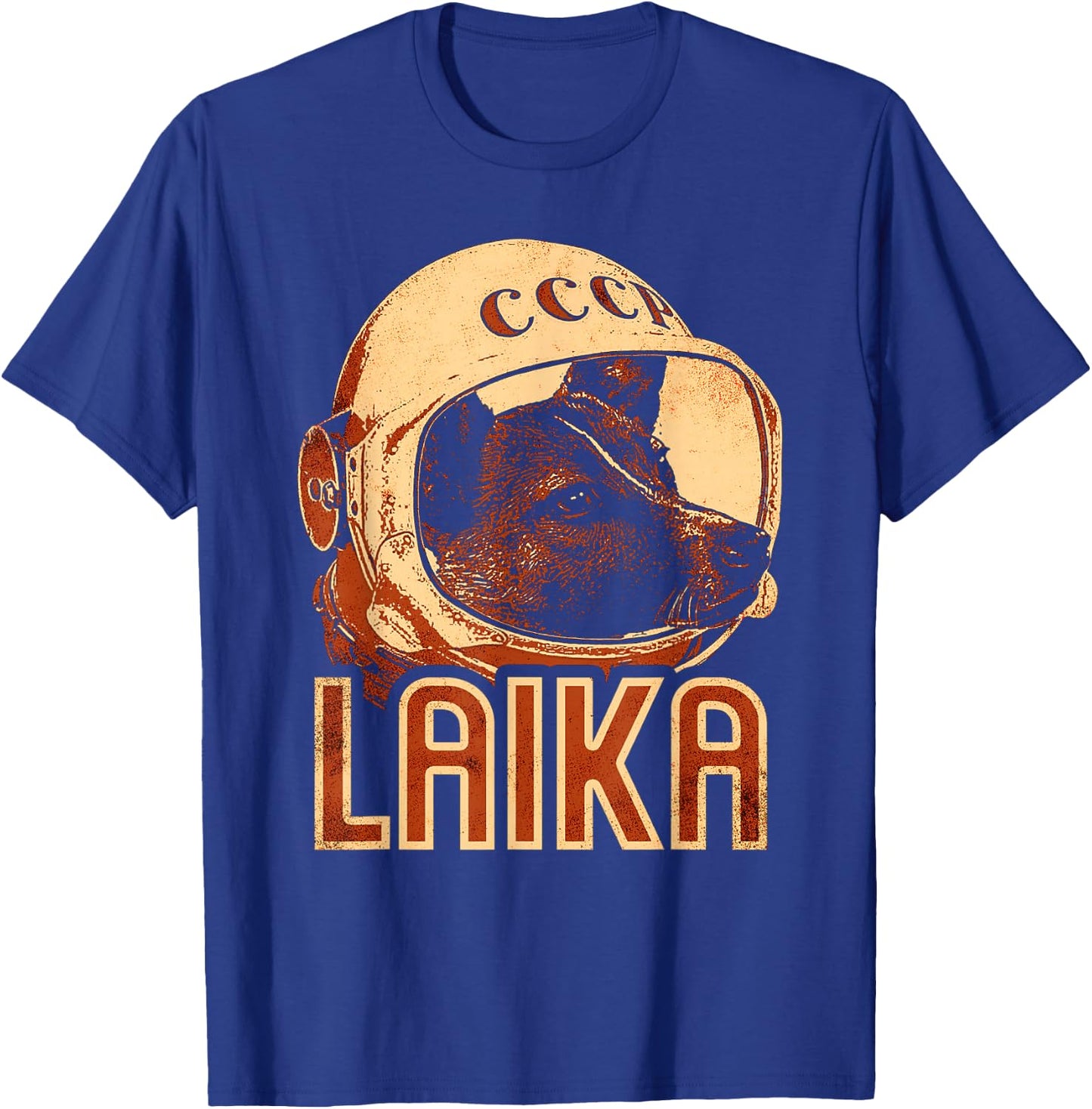 Laika Dog Animal Space Astronaut Soviet Union Cyrillic T-Shirt - T-Shirt | Royal
