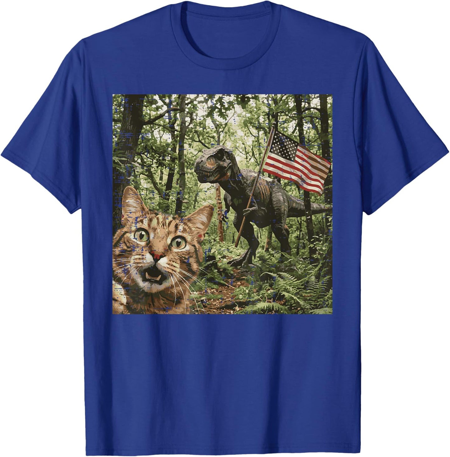 Cat Dino Trex Selfie US Flag Funny 4th of July Men Women Kid T-Shirt - T-Shirt | Royal