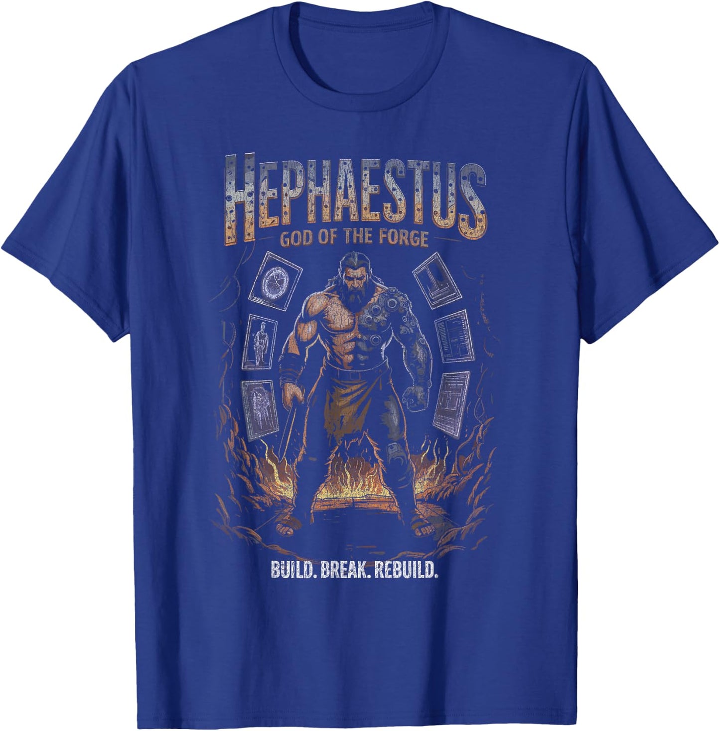 Hephaestus Cyber Arm God of the Forge Build Power Flames T-Shirt - T-Shirt | Royal