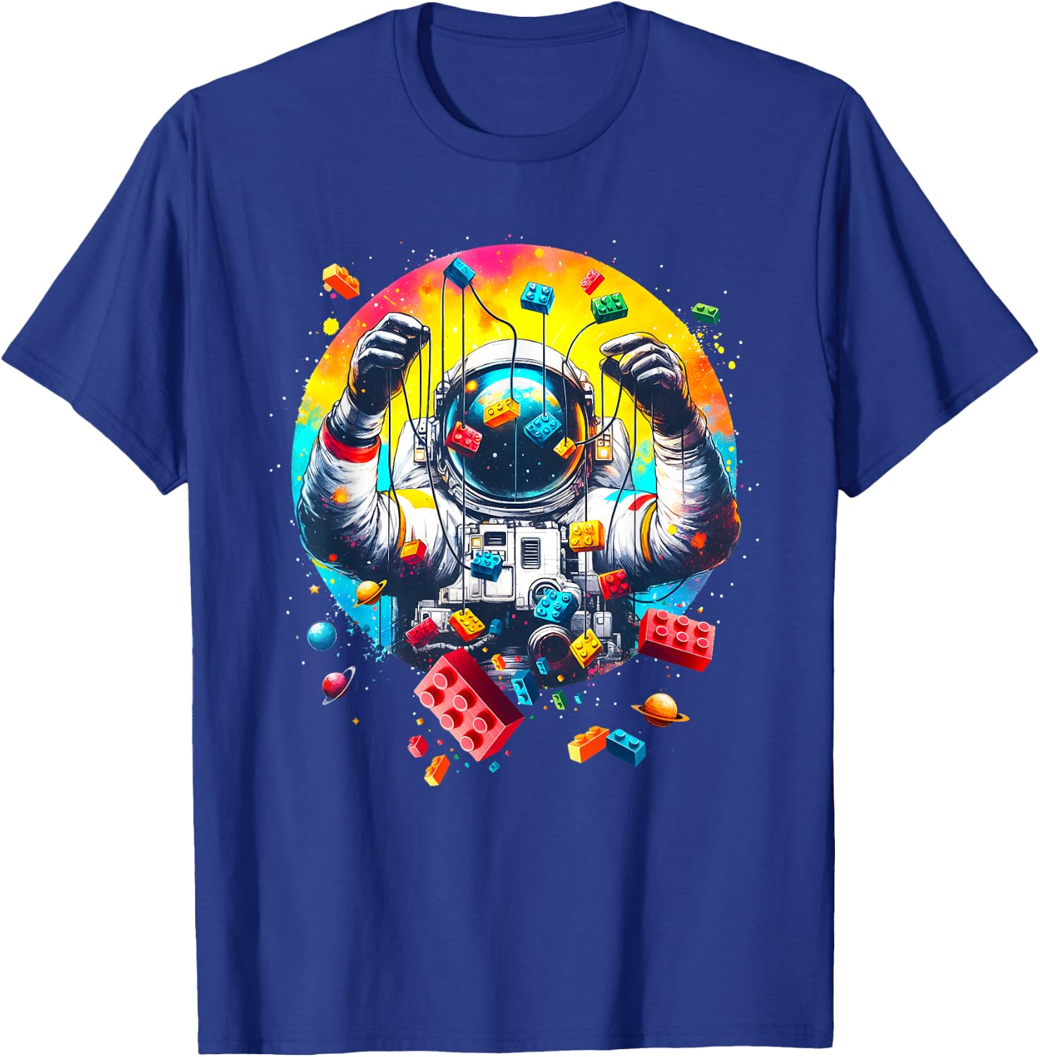 Space Astronaut Master Builder Funny Building Blocks and Stones T-Shirt - T-Shirt | Royal