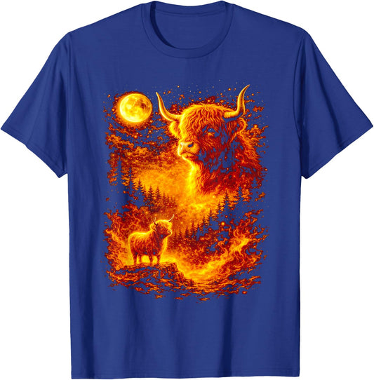 Highland Cattle Howling At The Moon, Cowgirl Western Farm T-Shirt - T-Shirt | Royal