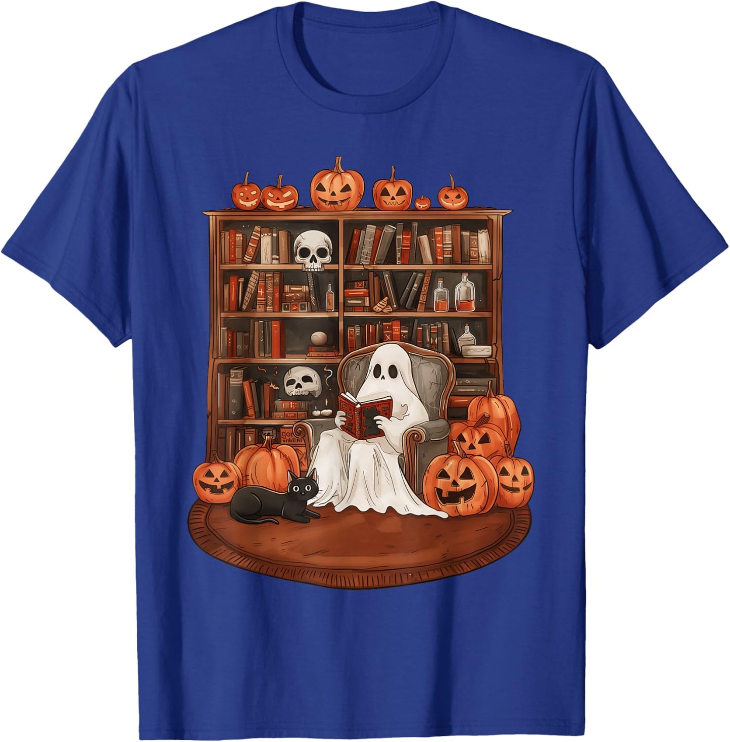 Ghost Book Reading Teacher Halloween Librarian Book Lovers T-Shirt - T-Shirt | Royal
