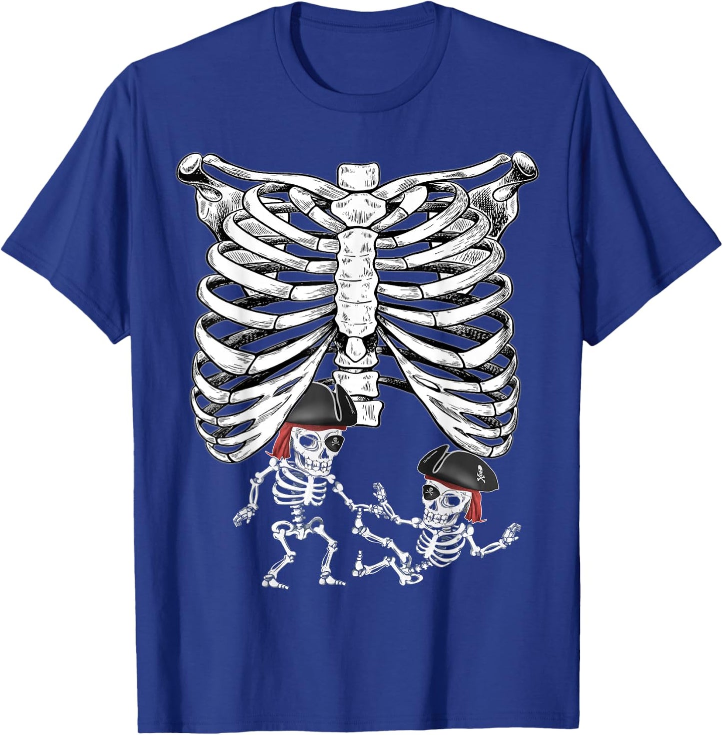 Skeleton Pregnancy Halloween Twins Pirates T-Shirt - T-Shirt | Royal
