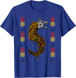 Romanian Flag Traditional Motifs Dacian Wolf T-Shirt - T-Shirt | Royal