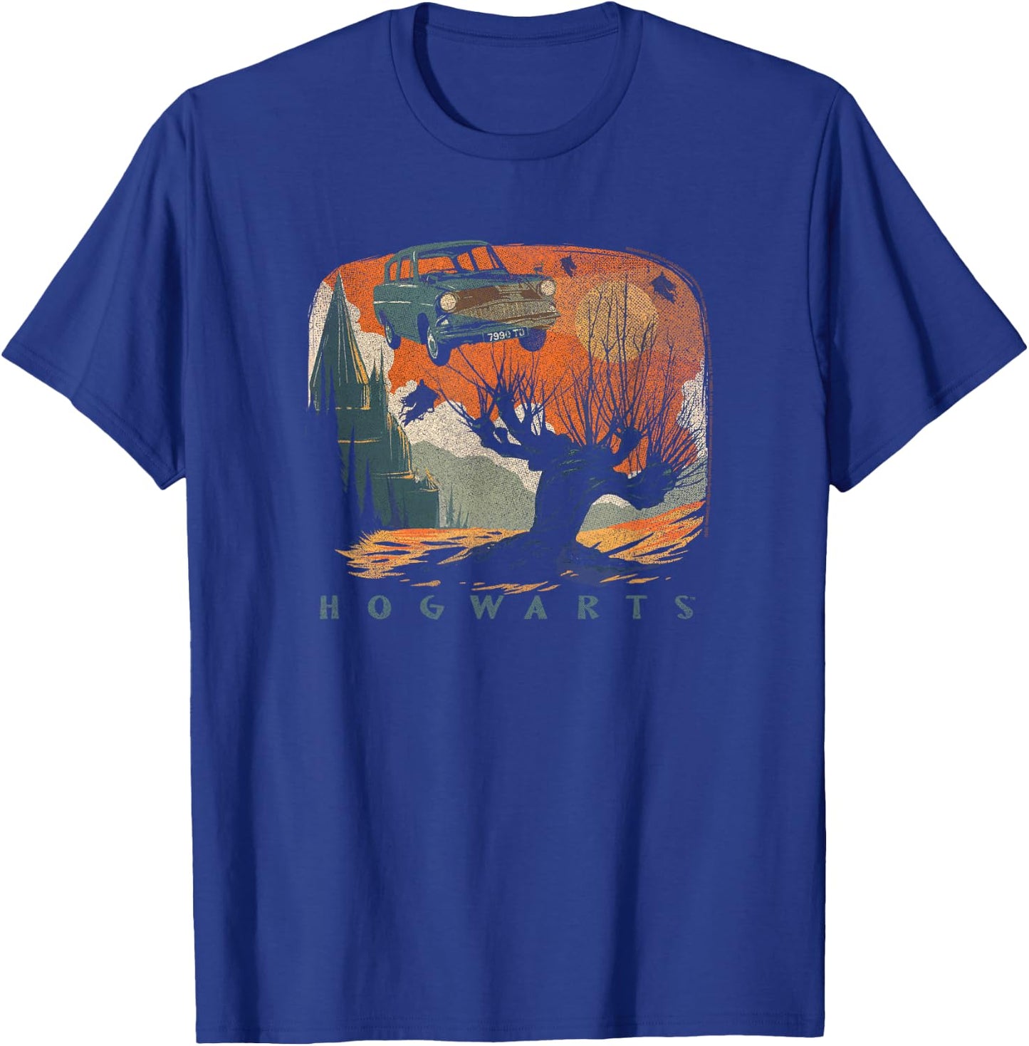 Harry Potter Hogwarts Whomping Willow Distressed Poster T-Shirt - T-Shirt | Royal