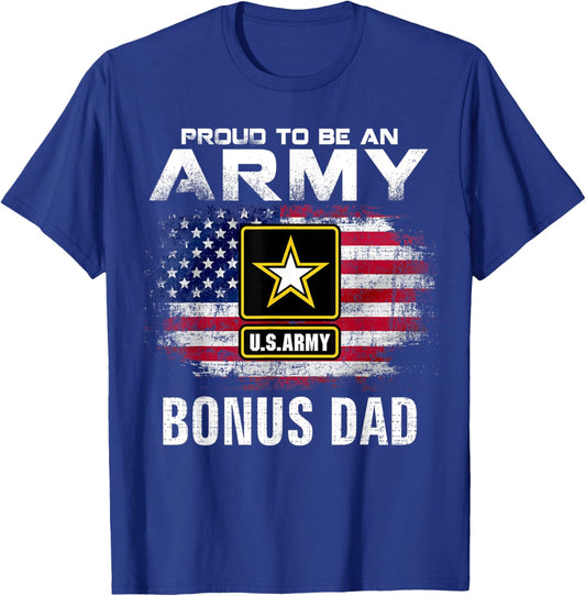 Proud To Be An Army Bonus Dad With American Flag Veteran Women Kids Men T-Shirt - T-Shirt | Royal