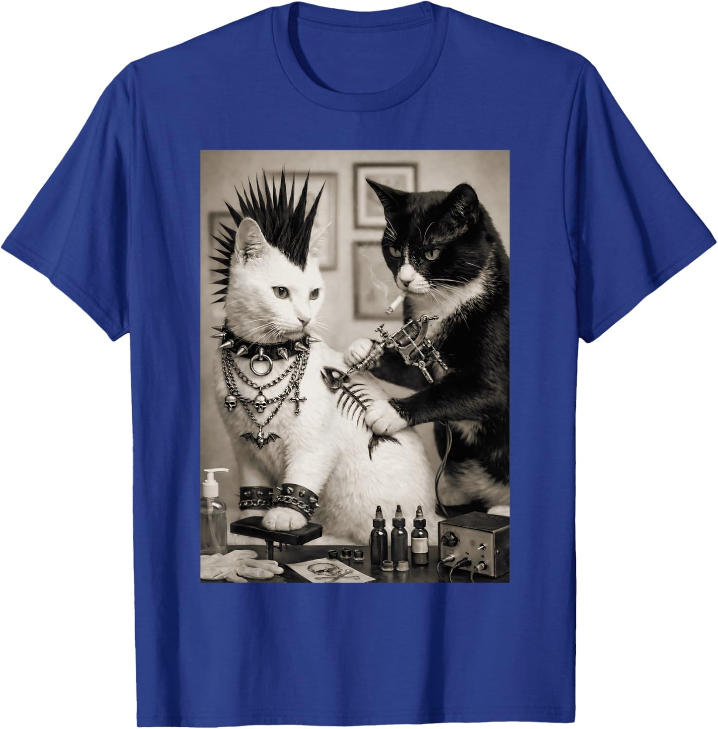 Funny Punk Tattoo Cats Rockabilly Art Meme Humor T-Shirt - T-Shirt | Royal