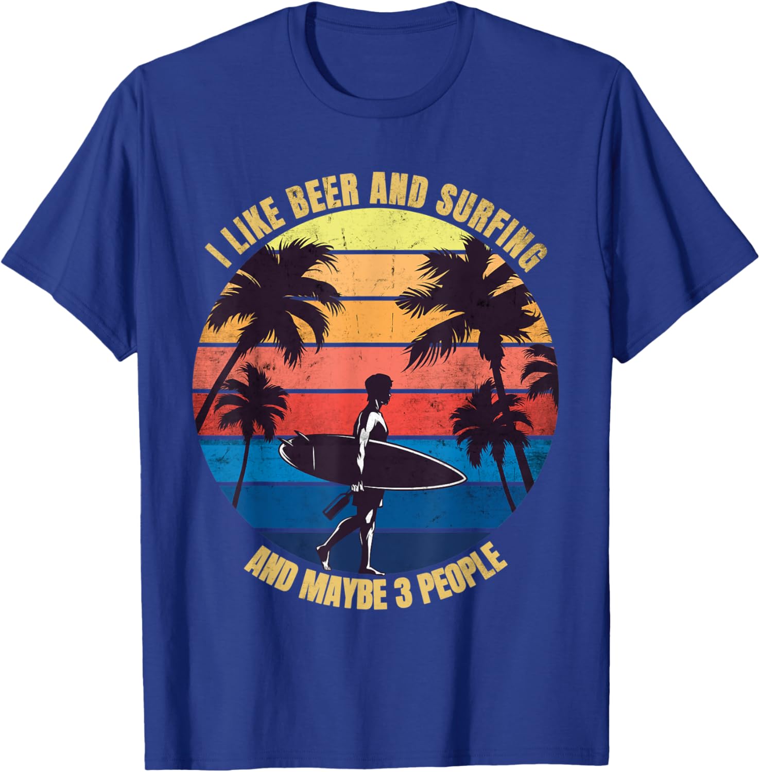I like Beer Surfing maybe 3 people Vintage T-Shirt - T-Shirt | Royal