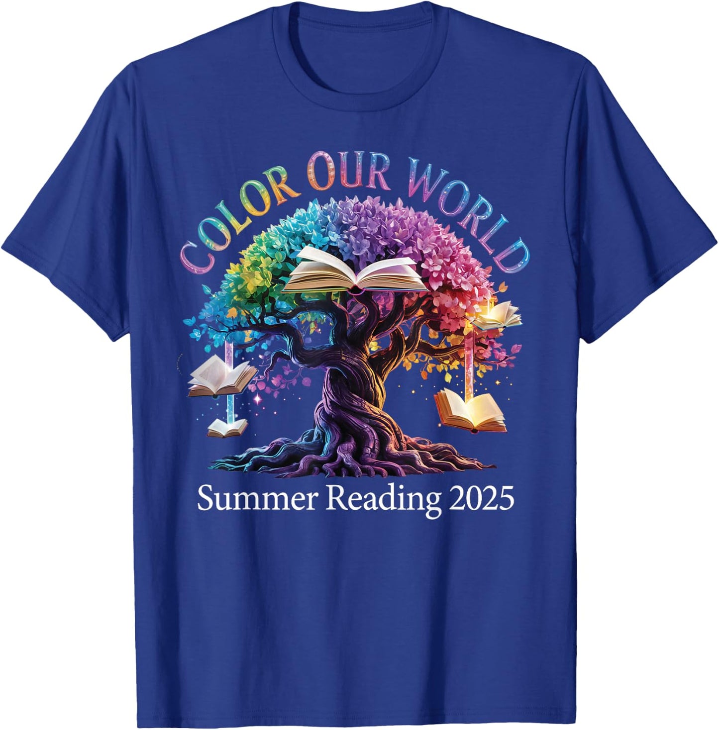 Color Our World Summer Reading 2025 Tree Book Lover T-Shirt - T-Shirt | Royal