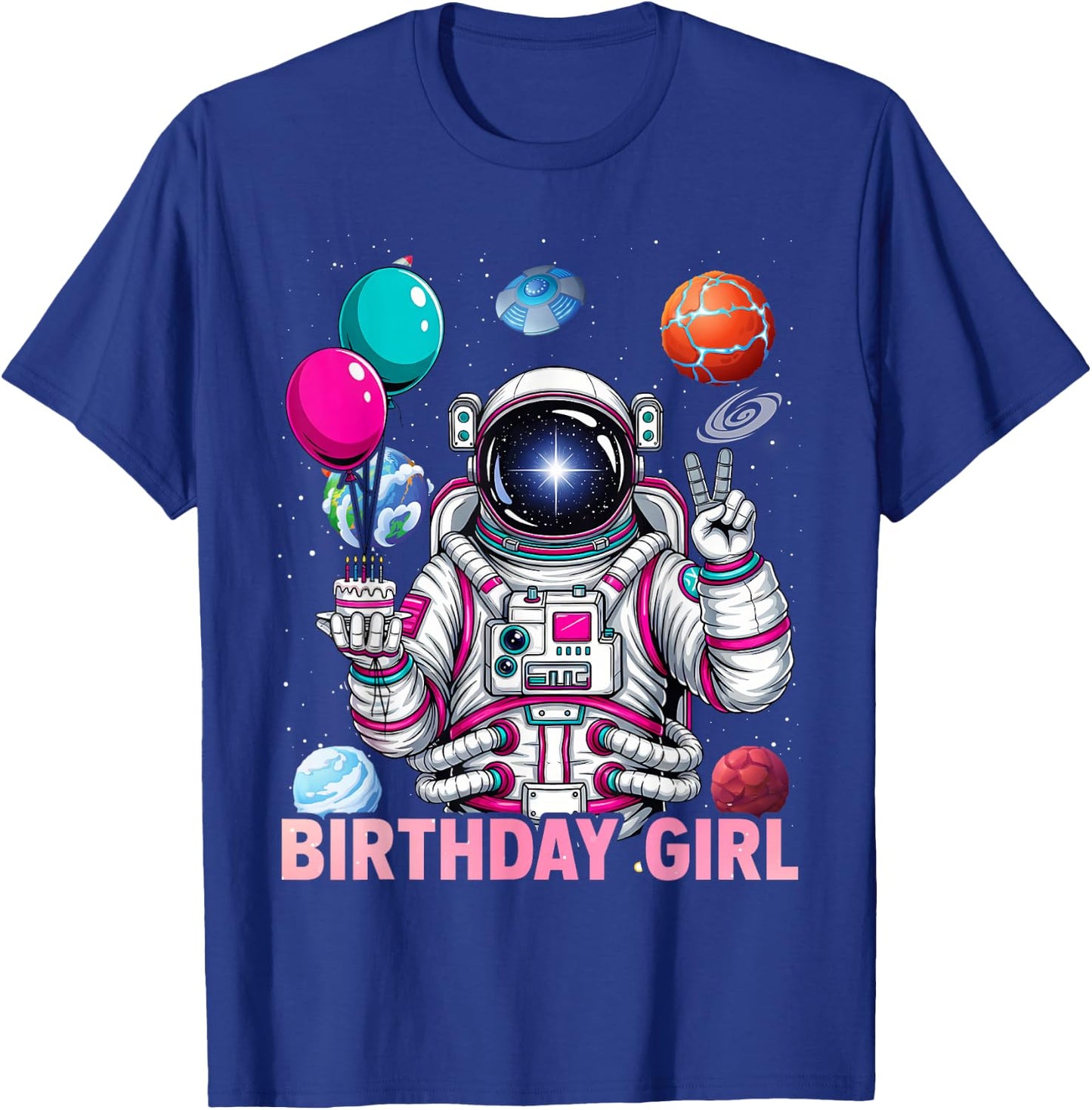 Birthday Girl Astronaut Space Solar System Party Themed T-Shirt - T-Shirt | Royal