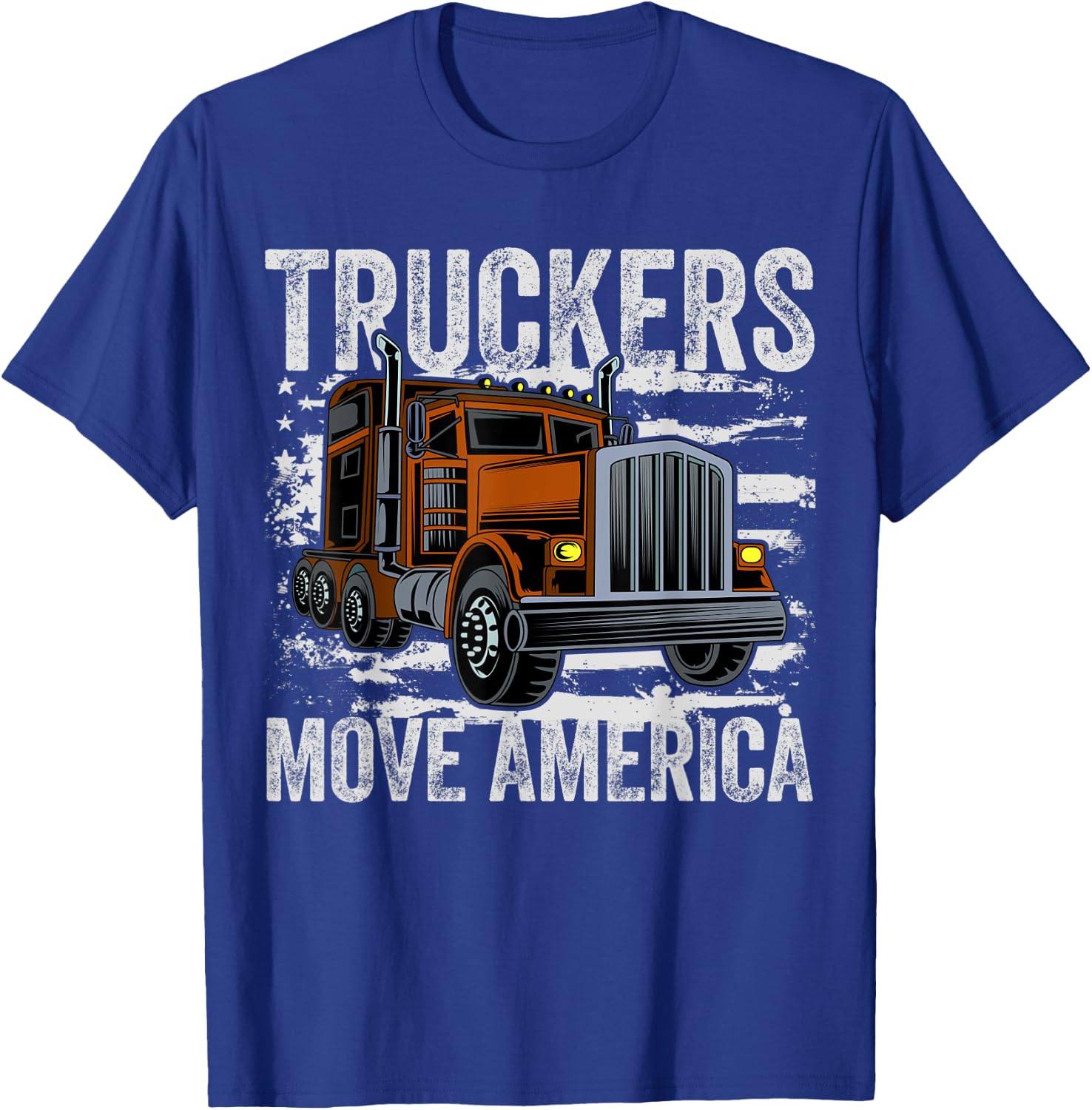Trucker Trucks Drivers USA American Flag T-Shirt - T-Shirt | Royal