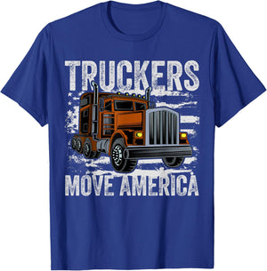 Trucker Trucks Drivers USA American Flag T-Shirt - T-Shirt | Royal