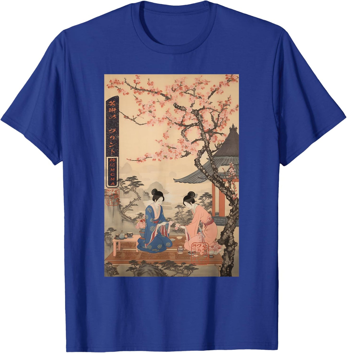 Ukiyo-e Twin Geishas under Sakura Japanese T-Shirt - T-Shirt | Royal
