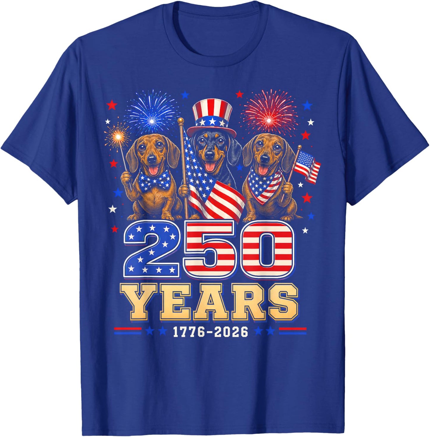 250 Years 1776 2026 Dachshund Patriotic Dog 4th of July T-Shirt - T-Shirt | Royal
